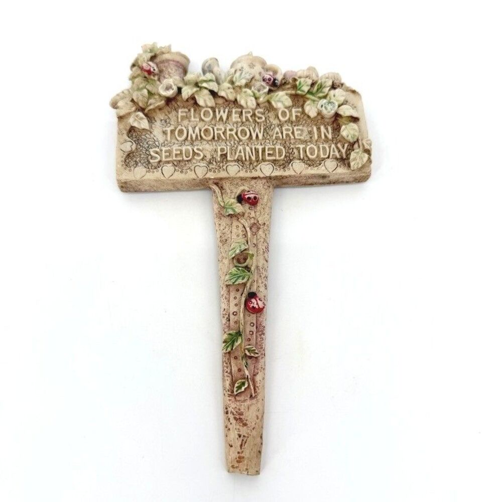 Decorative Garden Plantar Stake Sign Ladybugs Resin Cottage Core Boho Earthy